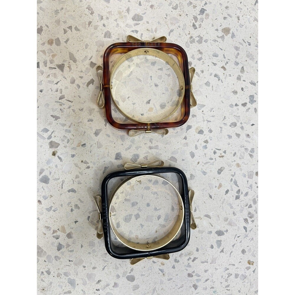 Vtg Y2K Ted Baker Tortoise Shell Black Bow Bangle Bracelet Coquette Whimsigoth - Picture 3 of 6